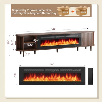 MXV 90" Fireplace TV Stand with Electric Fireplace, view 3