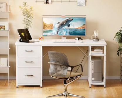 51 Inch White Computer Desk with Drawers & USB Power Outlets, view 3