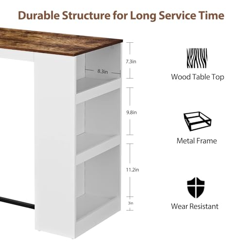 3 Piece Dining Table Set Kitchen Bar Table with Two Stool Storage Shelves Wood Counter Height Table Top with Sew Kerf Finish Dining Room Home