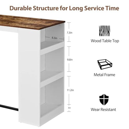 3 Piece Dining Table Set Kitchen Bar Table with Two Stool Storage Shelves Wood Counter Height Table Top with Sew Kerf Finish Dining Room Home