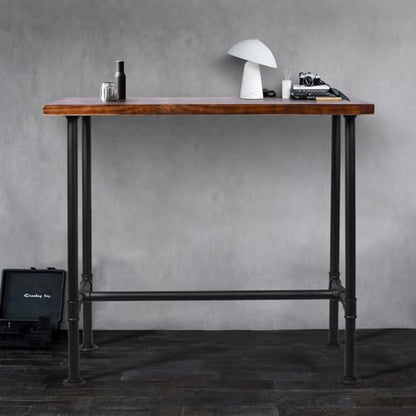 DIY Industrial Design Pipe Dining Table Casual Pub BAR Laptop Table Modern Studio Wood and Metal Rectangular Dining Table homeoffice Desk Breakfast high bar Table Brown Desktop 43.3" × 19.7"