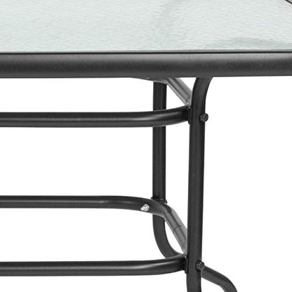 Tory 31.5" x 55" Rectangular Tempered Glass Metal Patio Table with Umbrella Hole, Modern Rippled Glass Outdoor Dining Table, Black