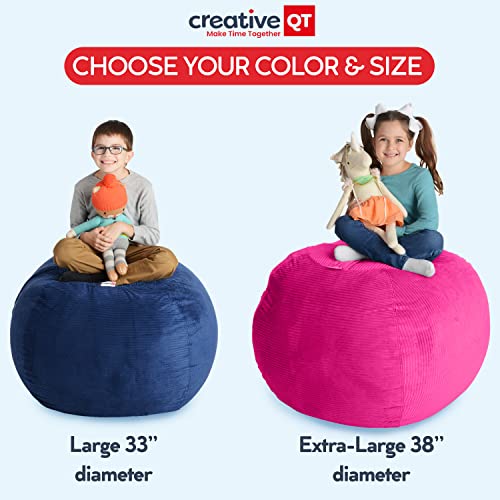Stuffed Animal Storage Bean Bag Chair - X-Large, 38 in, Pink & White Stripe - Toy Storage Organizer & Stuffed Animal Organizer - Bag for Kids Room & Toy Organization