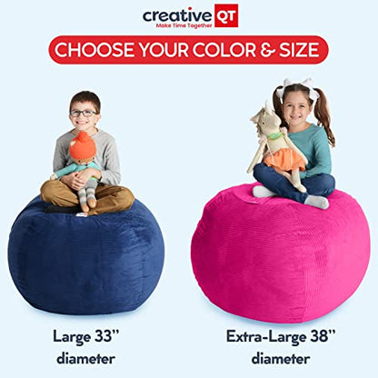 Stuffed Animal Storage Bean Bag Chair - X-Large, 38 in, Pink & White Stripe - Toy Storage Organizer & Stuffed Animal Organizer - Bag for Kids Room & Toy Organization