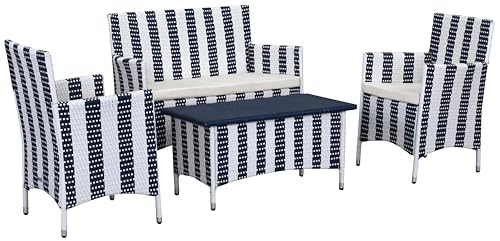 Safavieh Outdoor Collection Figueroa Navy and White 4 Piece Patio Set