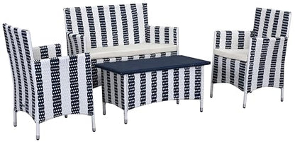 Safavieh Outdoor Collection Figueroa Navy and White 4 Piece Patio Set
