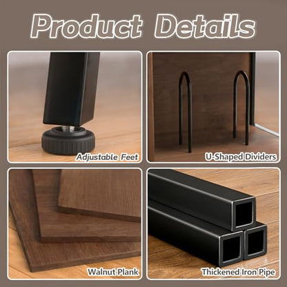 3 Tier Record Player Stand with Flip-Down Record Shelf, Walnut, view 7