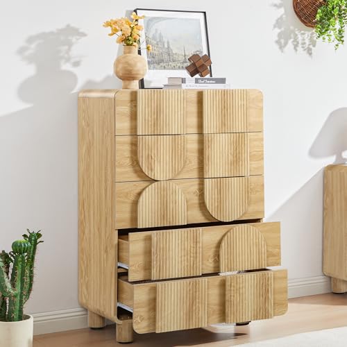 Fluted Oak 5 Drawer Dresser with Curved Profile, view 5