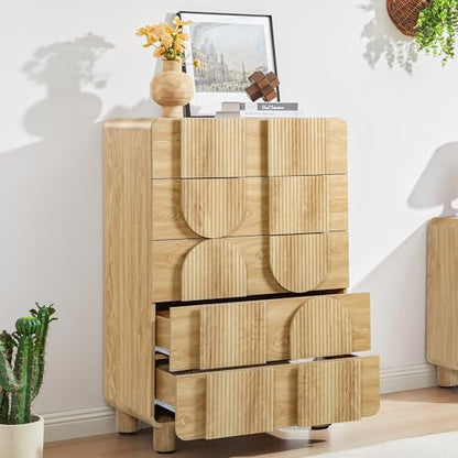 Fluted Oak 5 Drawer Dresser with Curved Profile, view 5