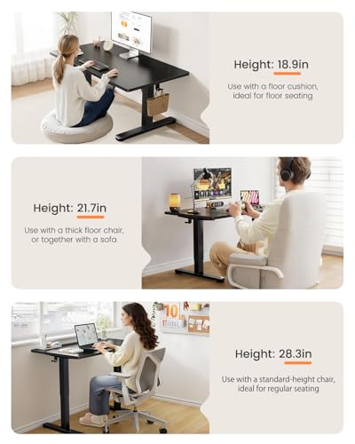 Low Height Adjustable Desk, Lifts 18.9-28.4 Inches, 40 X 24 Inches Electric Standing Desk for Kids, 4 Height Memory Settings & Storage Hooks, Home Office Computer Table & Study Desk, Black
