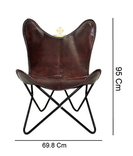 Leather Butterfly Chair with Folding Iron Frame - Handmade Dark Brown Accent Lounge Chair for Living Room, Bedroom, Patio