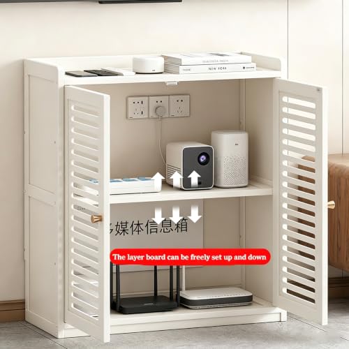 Router Storage Cabinet with Adjustable Shelves, Ventilated Doors, White, view 5