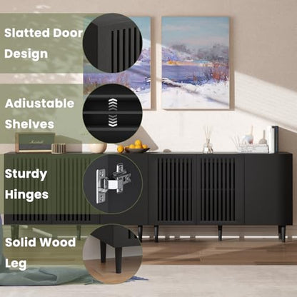 94in Black Buffet Cabinet Set of 2, Modern Wood Sideboard TV Stand, view 5