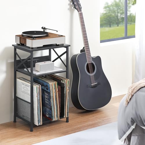 Record Player Stand with Charging Station, Vinyl Record Storage, view 3