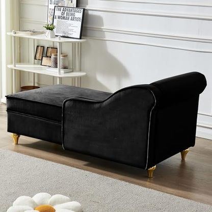 Velvet Chaise Lounge with Storage, Modern Fainting Couch for Living Room, view 7