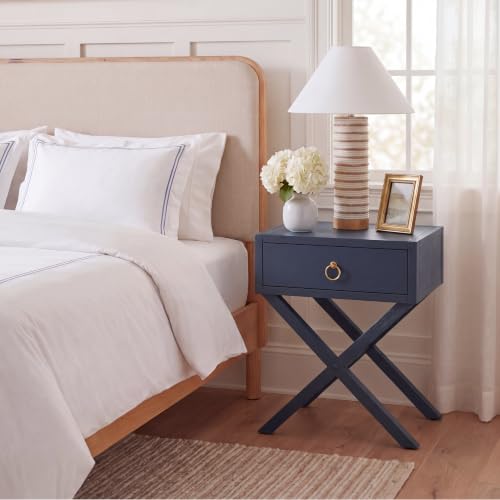 Navy 1-drawer glam nightstand with gold hardware, view 2