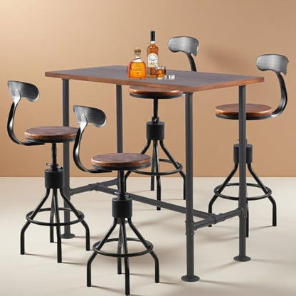 Industrial Bar Table with Set of 4 Bar Stools with Back Rustic 5 Pieces Dining Table Set for Kitchen Vintage Rectangle Pub Table with Chairs for Office Meeting Room