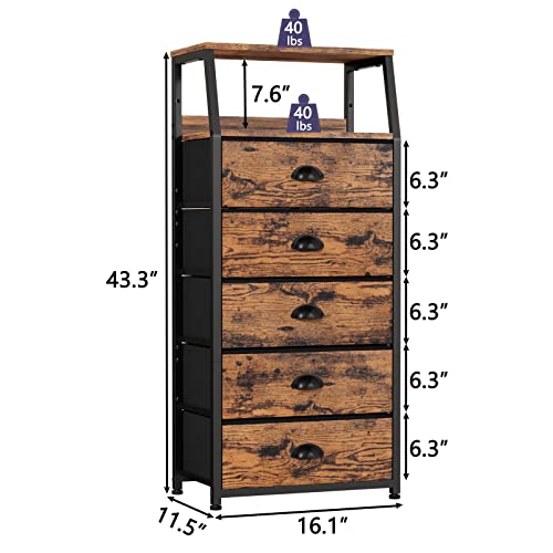 Dresser for Bedroom, 5 Drawers Tall Nightstand, Chest of Drawers, view 5