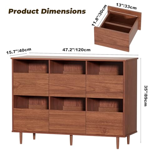 47.2" Large Record Player Stand, Vinyl Record Storage Cabinet, Brown, view 3