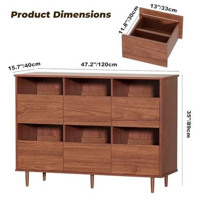 47.2" Large Record Player Stand, Vinyl Record Storage Cabinet, Brown, view 3