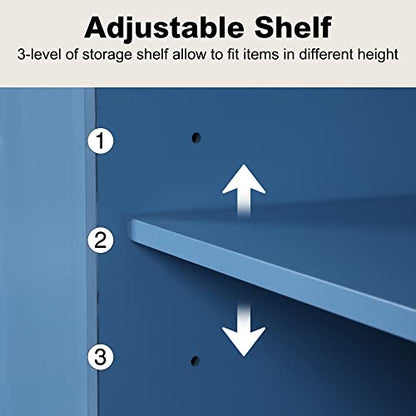 Sideboard Buffet Cabinet with Storage, Modern Accent Cabinet Adjustable Shelves Wooden Storage Cabinets for Kitchen, Dining Room, Living Room, Coffee Bar, Garage, Entryway, Antique Blue