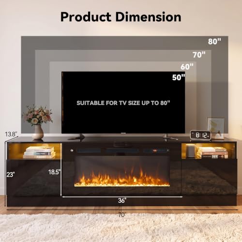 MXV 70" Fireplace TV Stand for TVs Up to 80", view 7