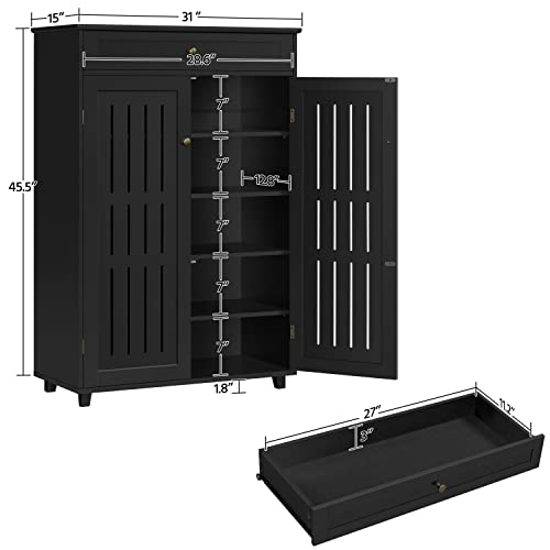 Yaheetech Storage Cabinet Floor Storage Organizer Wooden Cabinet with Drawer 2 Doors for Entryway Living Room Furniture Black