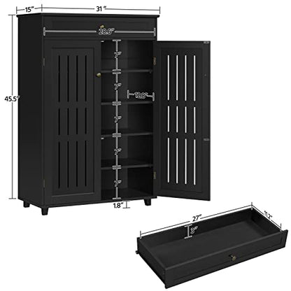 Yaheetech Storage Cabinet Floor Storage Organizer Wooden Cabinet with Drawer 2 Doors for Entryway Living Room Furniture Black
