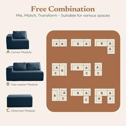 106" Modular Sectional Couch Left/Right Facing Convertible, L-Shape Modern Teddy Sofa, Deep Seat Upholstered Foam Couch for Living Room Bedroom, No Assembly Required (Blue, Teddy Boucle)