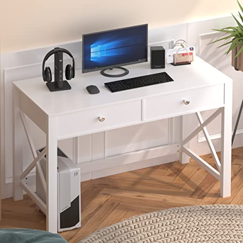 Home Office Desk with Drawers, Modern Writing Computer Desk for Bedroom, view 2