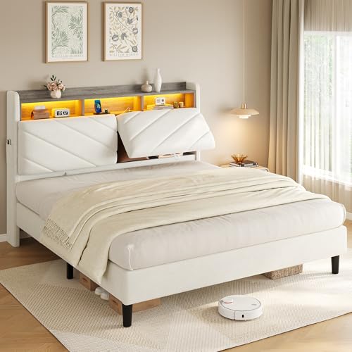 Beige Queen Size Velvet Bed Frame with Ergonomic Headboard, view 2