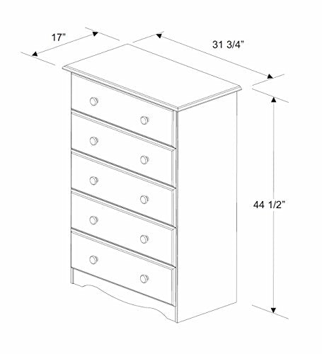100% Solid Wood 5-Drawer Chest, Mocha. Requires Assembly, view 3