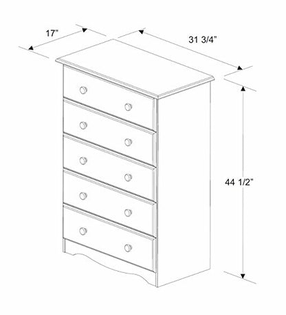 100% Solid Wood 5-Drawer Chest, Mocha. Requires Assembly, view 3