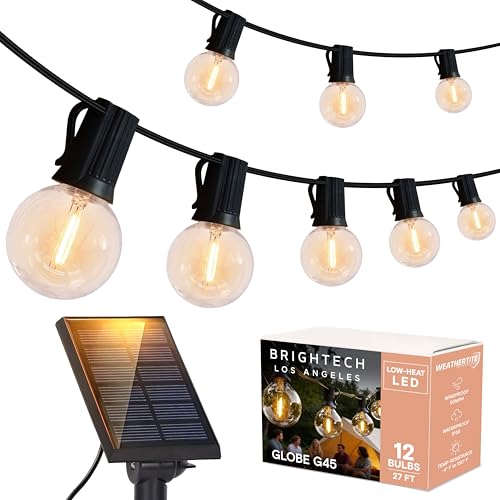 Ambience Pro Solar Powered LED Outdoor String Lights - 27 Ft Commercial Waterproof Patio Lights with Edison Bulbs - Durable String Lights for Outside, Backyard, Porch - 1W, Warm White