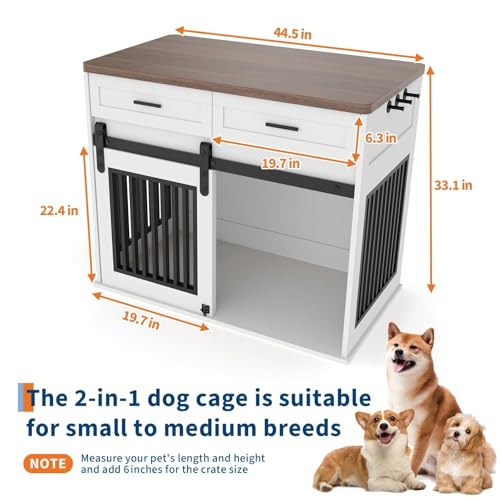 44.5" Large Dog Crate Furniture with 2 Storage Drawers, view 3