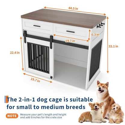 44.5" Large Dog Crate Furniture with 2 Storage Drawers, view 3