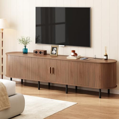 86.6" TV Stand with Power Outlet & Storage for TVs up to 90“ Walnut, view 5