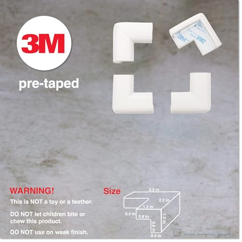 HeftyFit Corner Protector for Baby (4 Large Corners), Heavy-Duty Soft Rubber Foam Furniture Corner Bumper Guards, 3M Adhesive Pre-Taped, Oyster White (Off White)