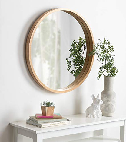 Hutton Round Decorative Large Modern Wood Frame Wall Mirror, 30 Inch Diameter, Natural Finish