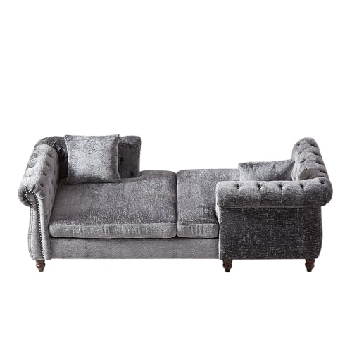 81" Chenille Face-to-face Chaise Lounge, Button Tufted Design Sofa, view 4