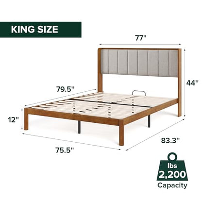 Zinus Jonas Bamboo Platform Bed Frame, Wingback Headboard, King, view 3