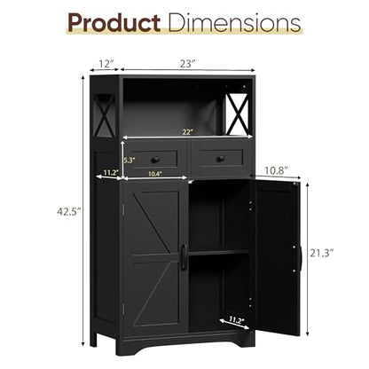 Farmhouse Storage Cabinet, Bathroom Floor Cabinet Kitchen Pantry with Doors and Drawers, Hutch Cupboard for Living Room, Bedroom, Laundry, Black