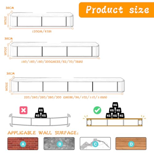 Solid Wood Floating TV Stand, Wall Mounted Media Console with 2 Side Doors, view 4