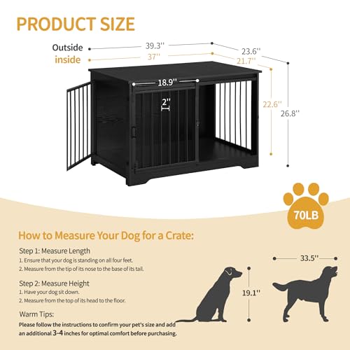 39.3" L Dog Crate Furniture Indoor Dog Kennel with Barn Door, view 3