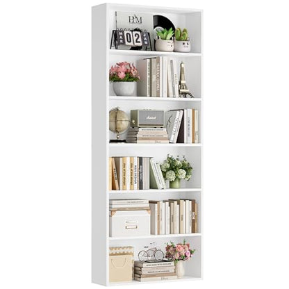 6-Tier Open Bookcase and Bookshelf, Freestanding Display Storage Shelves Tall Bookcase for Bedroom, Living Room and Office, White