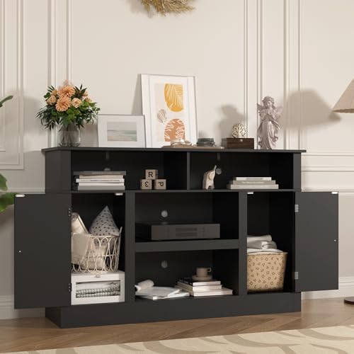 Farmhouse TV Stand for 65 in TV, Modern Entertainment Center, Black, view 5