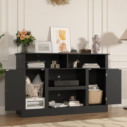 Farmhouse TV Stand for 65 in TV, Modern Entertainment Center, Black, view 5