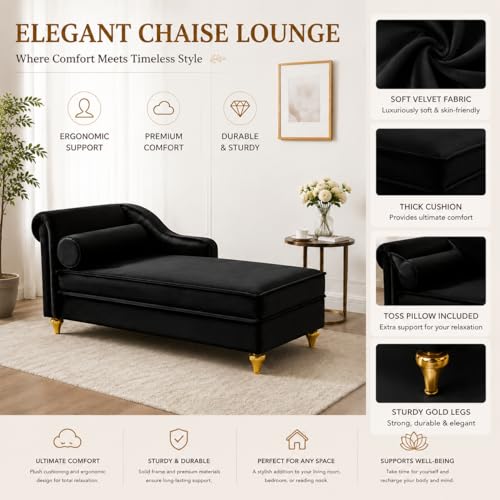 Velvet Chaise Lounge with Storage, Modern Fainting Couch for Living Room, view 6