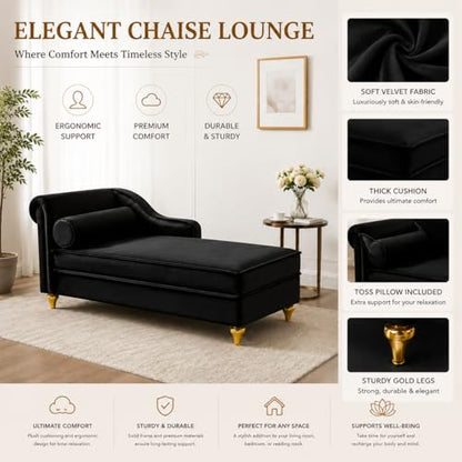Velvet Chaise Lounge with Storage, Modern Fainting Couch for Living Room, view 6