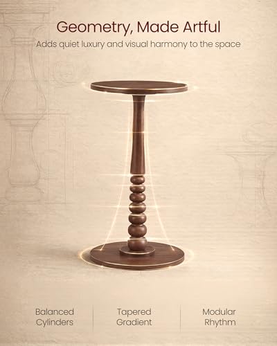 VASAGLE Round Side Table, Small Drink End Table, Solid Wood Leg | Accent Nightstand, Mid-Century Modern, for Living Room Bedroom, Chestnut Walnut, MARIEL Collection, ULET293KX01S